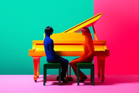 modern trend performance people art concept illustration colourful piano music. Generative AI.の素材