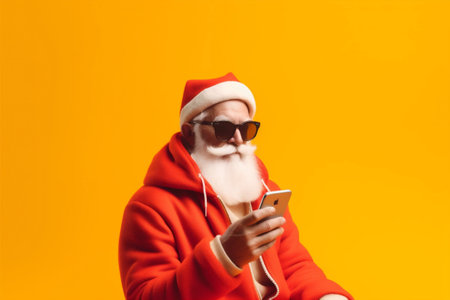 claus man phone senior year christmas santa merry smartphone mobile holiday. Generative AI.の素材