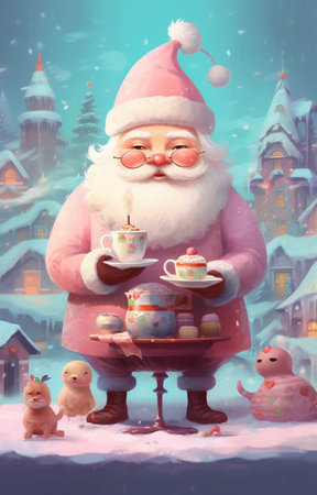 male man merry holiday leisure home cute santa mug christmas claus. Generative AI.の素材