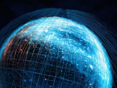 network global cyberspace technology globe connection earth internet planet map. Generative AI.の素材