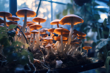 Autumn forest toadstool mushroom fungus nature fall moss plant season background green brownの素材