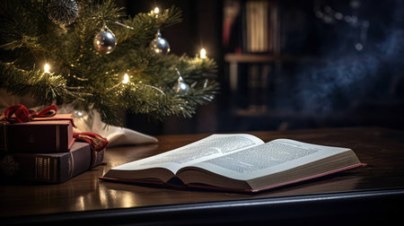 Celebration fir winter decorative holiday christmas background background year new book xmas woodenの素材