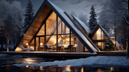 Home night sky scene fairy blue xmas white light house new holidayの素材