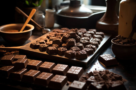 Chocolate table ingredient dessert background food sweet black tasty dark cocoa brownの素材