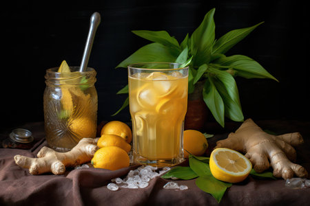 Healthy background fresh juice sweet drink yellow cold summer fruit beverageの素材