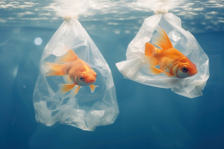 Bag background nature underwater sea trash pollution fish plastic ocean water environmentの素材