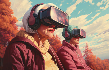 Woman person background reality glasses innovation device vr entertainment headset virtual digital game technologyの素材