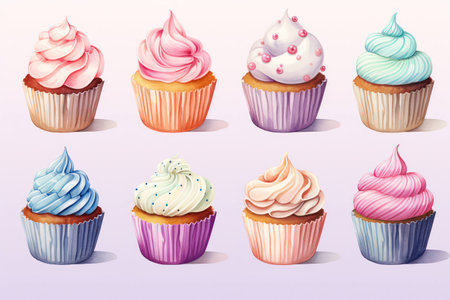 Cupcakes birthday cute set food background delicious cake sweet cream dessertの素材