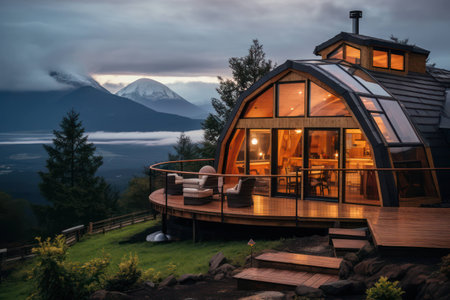 Travel forest green landscape background summer scenic nature building tree house beautiful mountains tourismの素材