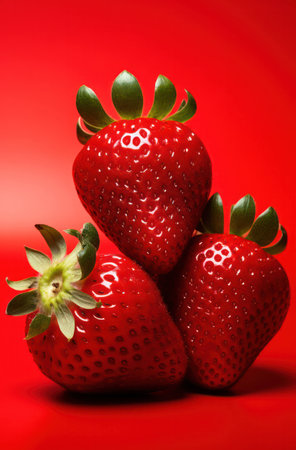 Fresh food red background berry strawberry fruit juicy ripe healthy freshness sweet tastyの素材