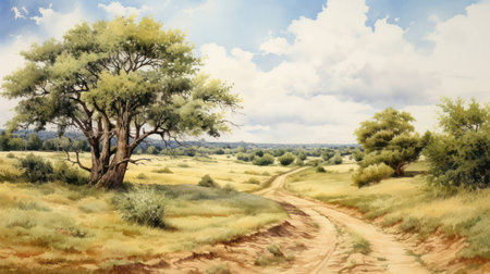 Nature grass beautiful sky green landscape summer rural field travel background treeの素材