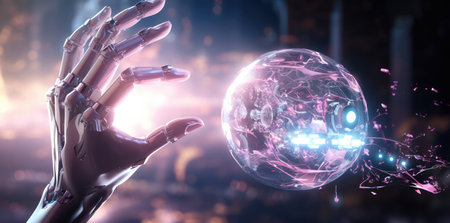 Man connect global hand technology future science networking background tech digital futuristicの素材