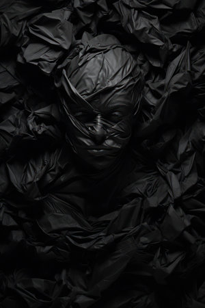 Blank textured black background crumpled backgroundの素材