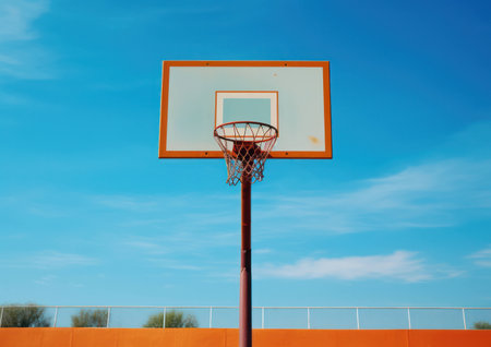 Sport basketball hoop basket background backboard net game sky competition play blueの素材