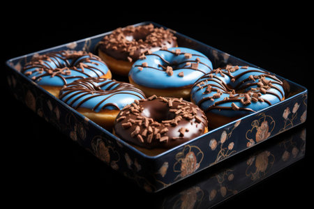 Dessert food icing snack cake background tasty chocolate sweet bake donut sugar bakeryの素材