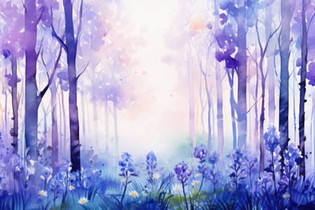 Nature watercolor beauty summer grass green landscape autumn forest painting trees background artの素材