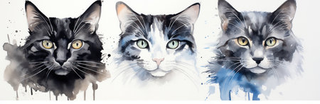 Art kitten domestic animals portrait feline design background cute cat white background illustration petsの素材