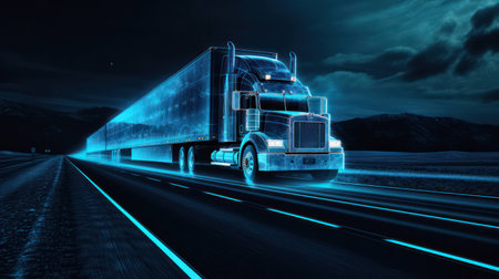 Truck traffic delivery shipping road vehicle lorry freight transportation trailer highway cargo industryの素材