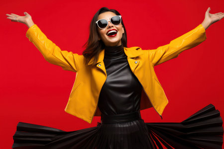 Woman stylish happy fashionable style portrait female woman young model beauty lady background studioの素材