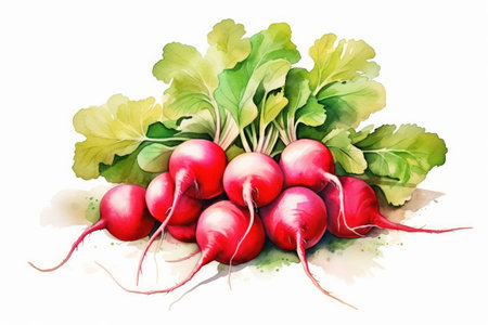 Vegetarian organic fresh green radish red raw food diet healthy background harvest leaves vegetablesの素材