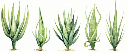 Aloe watercolor botany growth thorn desert succulent leaf plant background flower nature cactus greenの素材