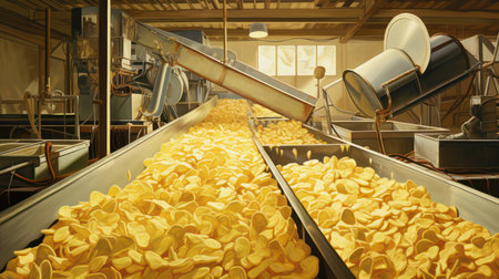 Background metal food delicious yellow factory equipment snack production industrial machine pasta tasty machineryの素材