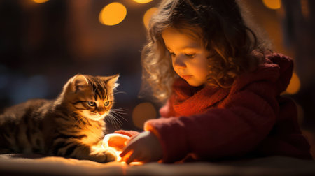 Cute friendship pets person care children interior kitten cats animal childhoodの素材