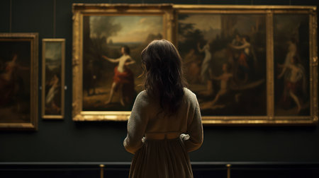 Women women gallery interior museum visitor tourism art hall exhibition interior culture inside personの素材