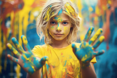 Hands school background kids messy youth colourful colour education girl preschool children elementaryの素材