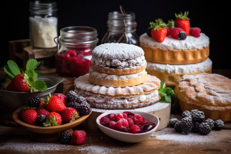 Berry dessert background homemade sweet food fruit tasty delicious sugar red cake pastryの素材