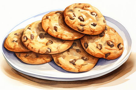 Snack chocolate stack cookies dessert plate sweet chip homemade fresh delicious brown food backgroundの素材