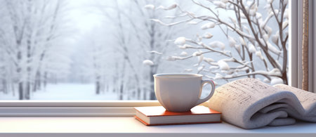 Cup drink warm window season winter tea interior snow christmas background mugの素材