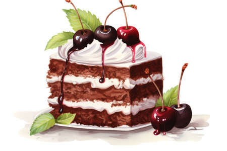 Cherry tasty delicious cake red background sweet bakery cream dessert food chocolateの素材