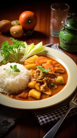Curry meal delicious dish background cooked spicy rice asian food dinner lunch traditional cuisineの素材