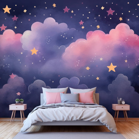Astronomy furniture moon sleep image graphic dream room children interior three-dimensional fantasy starsの素材
