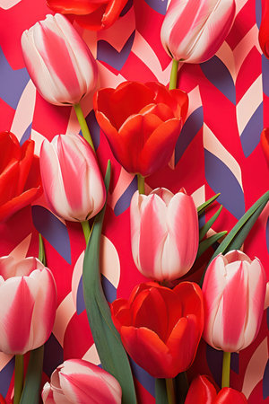 Nature flowers tulip bouquet spring floral colorful red blossom green beauty backgroundの素材