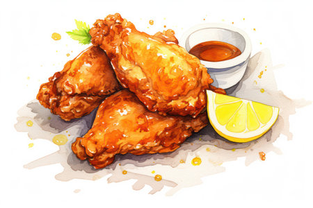 Chicken meal food dish fried snack lunch delicious crispy dinner background meat cuisineの素材