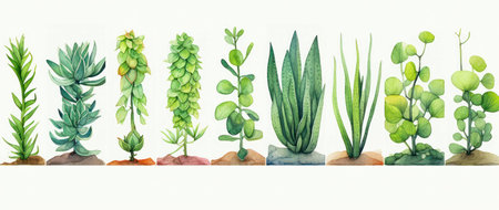 Botany nature plant green gardening leaf summer flower botanical succulent cactus cacti background decorativeの素材