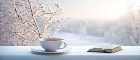 Interior background mug tea weather white warm snow holiday winter christmas season cupの素材