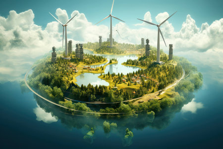 Nature landscape renewable electricity environment green wind sky environmental background windmill alternative power energyの素材