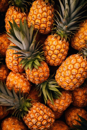 Pineapple organic tropical green healthy plant fresh food exotic sweet nature market fruitの素材