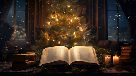 Year night christmas new background tree seasonal december interior celebration holiday book winter decoratedの素材