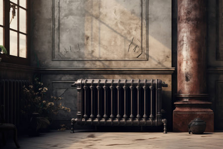 Thermostat heat temperature energy heater background metal wall home interior room house radiator interiorの素材