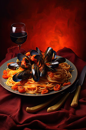 Pasta sauce cuisine seafood dish food background spaghettiの素材
