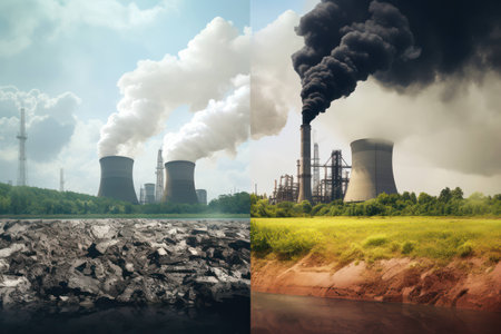 Pollution environment technology steam sky factory energy industrial chimney smokeの素材