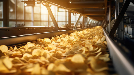 Cuisine food chips fresh traditional industrial gourmet homemade yellow background closeup cookingの素材