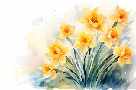 Garden yellow daffodil plant bouquet nature spring narcissus easter seasonal flower floral background greenの素材