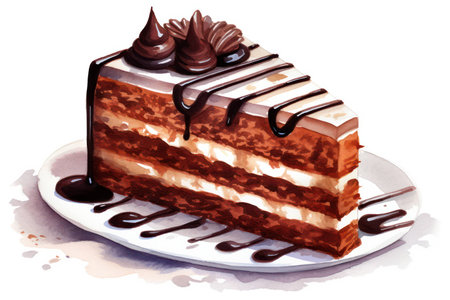 Piece food background brown white delicious dessert cream plate sweet chocolate cake tastyの素材