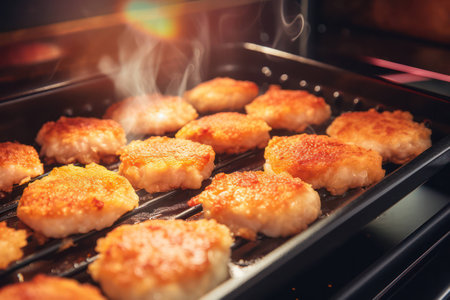 Fry food cook meal delicious homemade tasty background dinner kitchen lunch meat panの素材