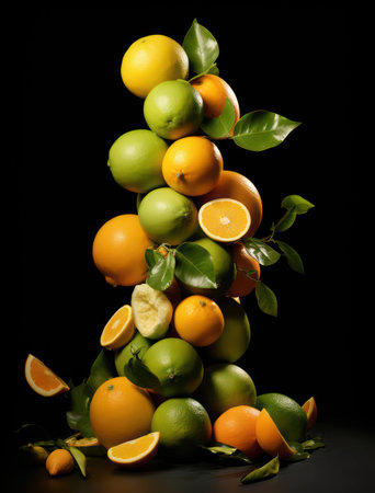 Fruits leaves ripe fresh nature juicy green orange food background citrusの素材